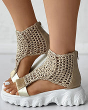2024 Hot Seller New Gold Knitted Sandals for Women Braided Elastic Summer Shoes Mesh Flat Bottom Hollow Out Female Sandals