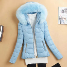 Women's Winter Cotton Padded Big Fur Collar Warm Parkas Jackets