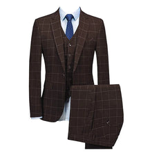 Men's Checked Three Pieces Tuxedos Formal Leisure One Button Notch Lapel Suit  Groom Business Tuxedos men suits wedding prom sui