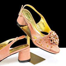 QSGFC Open Toe Women Heels for 2024 Elegant Party Olive Color Diamond Pumps Italian Shoes and Bags Matching Set