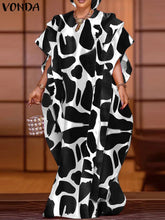 Women Party Maxi Long Dress 2024 VONDA Bohemian Sundress Summer Bat-wing Sleeve Printed Dress Casual Loose Robe Fashion Vestidos