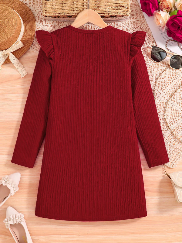 Girl's Autumn New Dress Casual Cute Red Knitted Dress Knee length Skirt Thin Breathable