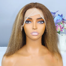 Kinky Straight 4/27 Highlight 13x4 Transparent Lace Frontal Human Hair Wigs Short Brown Blonde Piano Colored Human Hair Bob Wig