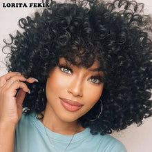 Blonde Curly Wigs for Women Short Afro Kinky Curly Wigs with Bangs Synthetic Heat Resistant Hair Replacement Wig with Wig Caps