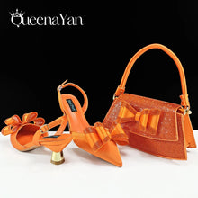 latest Italian women's shoes and accessories bag rhinestone butterfly decoration elegant pointed toe wedding bridal