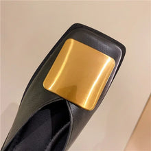 Women's Slippers Fashion Metal Buckle Mules for women Flat Heels Square Toe Shallow Shoes Outdoor Slides Female Casual Sandals