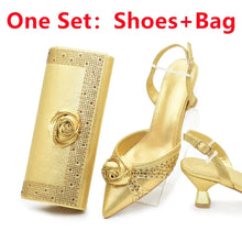 New Fashion Women Shoes and Bags To Match Set Nigeria Party Women's Pumps with Handmade Flowers Bag and Shoe Set Italian