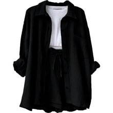 Women's Short Sets 2 Pcs Sale Grass Green Loose Button Cardigan Blouse Coats & Drawstring Wide Leg Loose Short Pant Suits