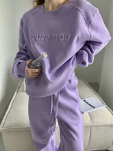 Women's Purple Sports Suit Spring And Autumn 2023 New Casual Fashion Style Loose Long Sleeve Sweater Tops Pants 2 Two Piece Set