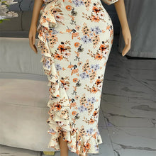 CM.YAYA Women Lantern Half Sleeve Ruffles Side Floral Print Side Split Long Maxi Dress 2025 Evening Sexy Party Dresses Vestidos