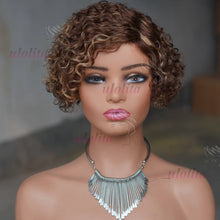 Ombre Blonde T1B27Pixie Cut Short Curly Bob Side Part Non Lace Front 100% Brazilian Human Hair Wigs