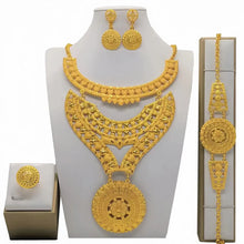 Fashion Dubai Flower Design Luxury 24k Gold Color Women's Jewelry Set African Fashion Bracelet Earrings Necklace Ring Four Piece