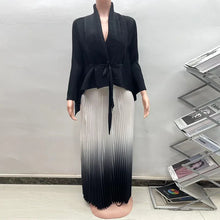 CM.YAYA Gradient Women's Set Full Sleeve Belt Blouse Shirt and Pleated Long Skirts Suit Street Two 2 Piece Set Outfit Tracksuit