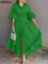 Plus Size 5XL VONDA 2024 Elegant Party Maxi Dress Fashion Women Lantern Sleeve Buttons Big Swing Sundress Casual Solid Robe
