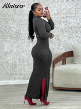 Mlaiscsr Knit Ribbed Elegant Evening Dresses Women Long Sleeve Side Split Slim Bodycon Sexy Birthday Party Prom Fall Winter Robe