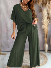 Cross border Europe and America 2025V collar bat sleeve casual loose wide leg pants set for women