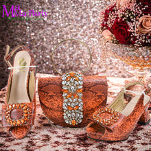 2025 Autumn New Design Specials Italian Women Shoes and Bag Set Comfortable Mid Heels With Rhinestone in Yellow Color