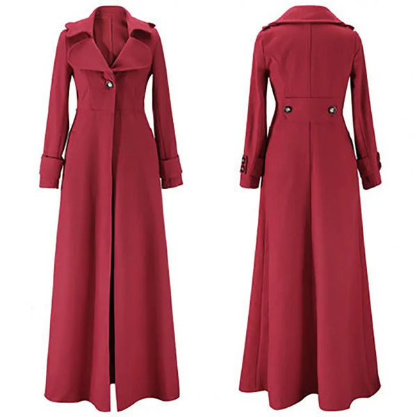 Long Women's Woolen Autumn Winter Single Breasted Trench Coat