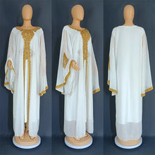 Two Piece Set Dress African Dresses for Women 2023 Traditional Gold Embroidery Clothing Islam Kaftan Abaya Musulman Robe Femme