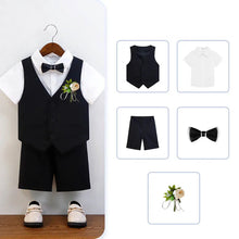 Children Green White Baptism Photography Suit Kids Vest Shirt Shorts Bowtie Ceremony Costume Boys Breathable Wedding Dress