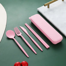 Tableware Spoon Fork Chopsticks Knife Cutlery with Box for Children Adult Travel Portable Wheat Straw Tableware