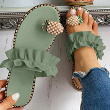 2022 Women Slipper Pineapple Pearl Flat Toe Bohemian Summer Beach Sandals Ladies Shoes plus size Mujer Verano