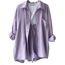 Women's Short Sets 2 Pcs Sale Grass Green Loose Button Cardigan Blouse Coats & Drawstring Wide Leg Loose Short Pant Suits
