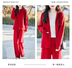 100% Merino wool fall/winter new women's sweater crewneck hooded Cardigan Fashion all-in-one warm pants suit