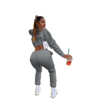 Women's Fitness Running Sets Fleece Long Sleeve Cropped Hoodies+Jogger Tracksuit