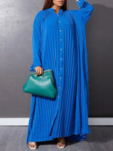 Autumn and Winter Fashion New Women's Loose Round Neck Single Breasted Pleated Temperament Obese Women's Long Sleeved Dress