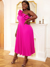 Summer One Shoulder Ruffle Pleated Dress Trendy Plus Size Sleeveless A Line Flowy Midi Dresses Cocktail Bridesmaid Wedding Guest