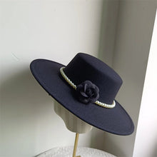 French Style Fedora Hat for Women 10CM Wide Brim Flat Top Felt Hat Winter Autumn Derby Wedding Jazz Hats