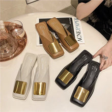 Women's Slippers Fashion Metal Buckle Mules for women Flat Heels Square Toe Shallow Shoes Outdoor Slides Female Casual Sandals