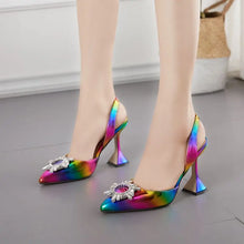 Rainbow Color Women Sandals Elegant Pointed Toe Sun Style Rhinestone High Heels Weeding Shoes Spike Heel Pumps Sandals Drop Ship