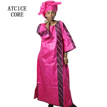 African Bazin Riche Embroidery  For Women Long Dress With Scarf