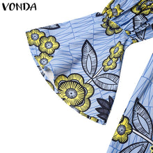 VONDA Bohemian Vestidos 2024 Women Casual Flared Long Sleeve Maxi Dresses Round Neck Loose Print Sundress Ruffles Pleated Robes
