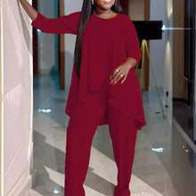 Women Two Piece Sets Pant Set Round Neck Matching Sets Casual Loose Irregularity Tops Long Pants Elegant Splice Y2k Streetwear