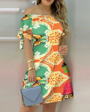 Fashionable Sexy Women's Print Dress Women's Word Shoulder Short -sleeved A -line Dress Ladies Off The Shoulder Mini Dresses