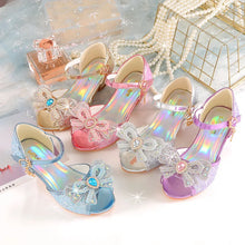 Summer Girls Sandals With Heel Fashion Rhinestone Shiny Glitter Shoes Children Princess Bowtie Dancing Shoes H876