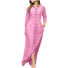 Elegant Long Dress For Women Spring Autumn Long Sleeve Solid Color Cotton And Linen Shirt Dresses Casual Button Dress Robe Femme