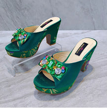 Fashion Women's Shoes High Heels Sexy Ladies Party Wedding Pattern Embroidery Mules High Heel Sandal Casual Beach Shoes For Lady