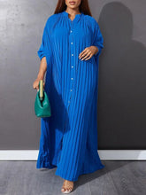 Autumn and Winter Fashion New Women's Loose Round Neck Single Breasted Pleated Temperament Obese Women's Long Sleeved Dress