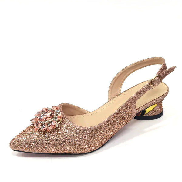 Italian Hollow Design Women Shoes Matching Bag in Champagne Color Mature African Ladies Comfortable Sandals for Party