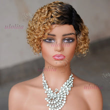 Ombre Blonde T1B27Pixie Cut Short Curly Bob Side Part Non Lace Front 100% Brazilian Human Hair Wigs