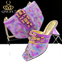 QSGFC Italian Shoes and Bags Matching Set 2024 Women Heel Party for Gold Colour Italian Design Wedding Bigger size shoes