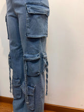 CM.YAYA Women Strapless Sleeveless Wide Leg Jeans Jumpsuits Button Pockets Cargo Street Night Playsuit One Piece Suit Rompers