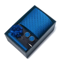 Top Grade Fashion 8 cm Wide Tie Sets Blue Stripe Men's Gravata Handkerchief Cufflink Box Fit Group Workplace Wedding Tie
