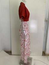 Summer New Printed Pants Sets Women Fashion Raglan Sleeves V-neck Cropped Top High Waist Wide Legs Trousers Two Piece Set Female