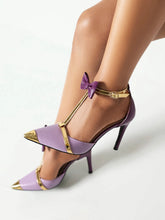 New Design Luxury Glod Purple Stilettos Pointed Toe T-strap High Heels Women Sandals Summer Party Dress Prom Shoes Pumps 2024