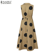ZANZEA Summer Office Lady Sundress Woman Stylish Polka Dot Maxi Dresses Elegant Party Dress Fashion Sleeveless Holiday Robe 2025